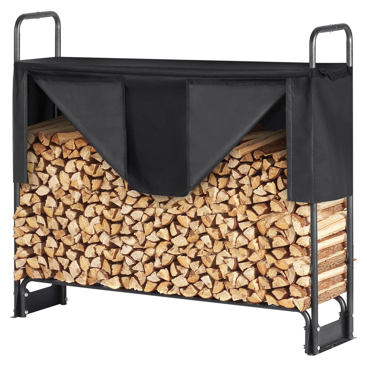 VEVOR Outdoor Firewood Rack with Cover, 132 × 36 × 117 cm, Heavy-Duty Firewood Holder with 600D Oxford Waterproof Cover, 1/4 Cord Capacity, Indoor and Outdoor Use