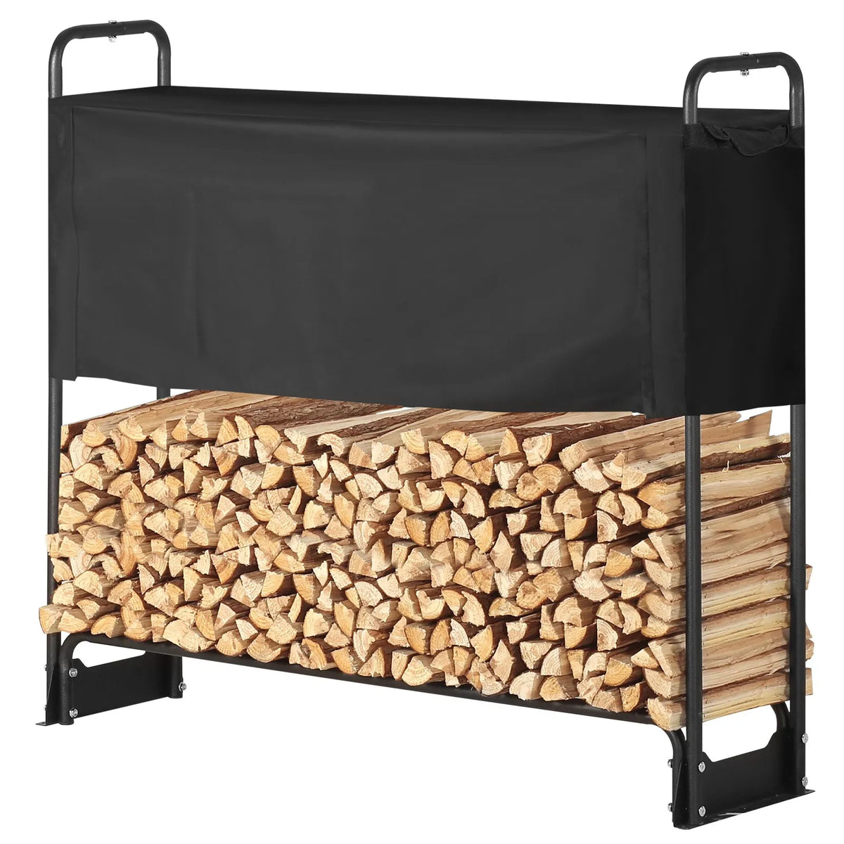 VEVOR Outdoor Firewood Rack with Cover, 132 × 36 × 117 cm, Heavy-Duty Firewood Holder with 600D Oxford Waterproof Cover, 1/4 Cord Capacity, Indoor and Outdoor Use