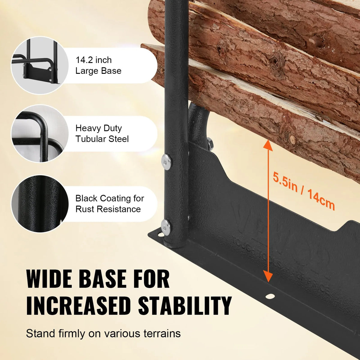 VEVOR Outdoor Firewood Rack with Cover, 132 × 36 × 117 cm, Heavy-Duty Firewood Holder with 600D Oxford Waterproof Cover, 1/4 Cord Capacity, Indoor and Outdoor Use
