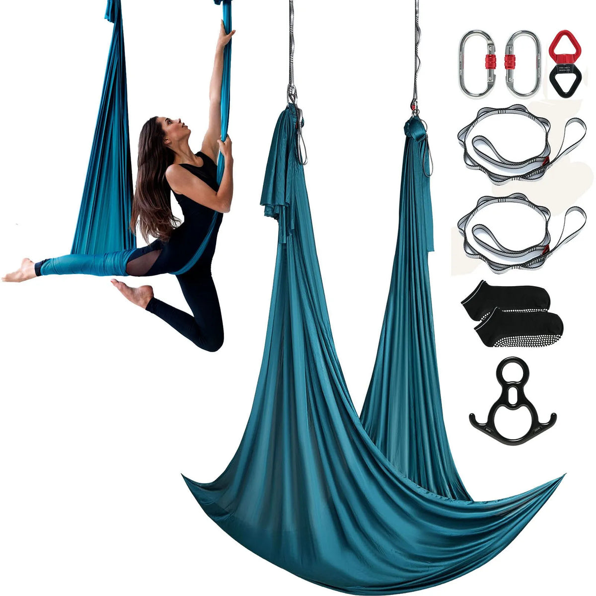 VEVOR Aerial Yoga Fabric 10.1 m, 100 g/m² Nylon, with Mounting Kit, Green