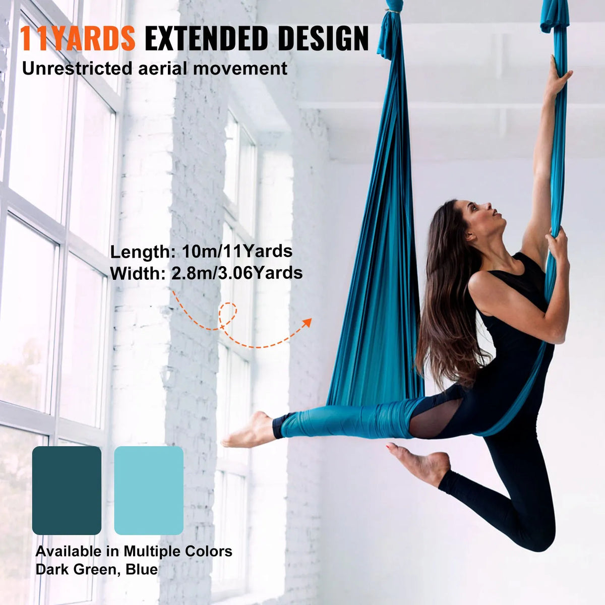 VEVOR Aerial Yoga Fabric 10.1 m, 100 g/m² Nylon, with Mounting Kit, Green