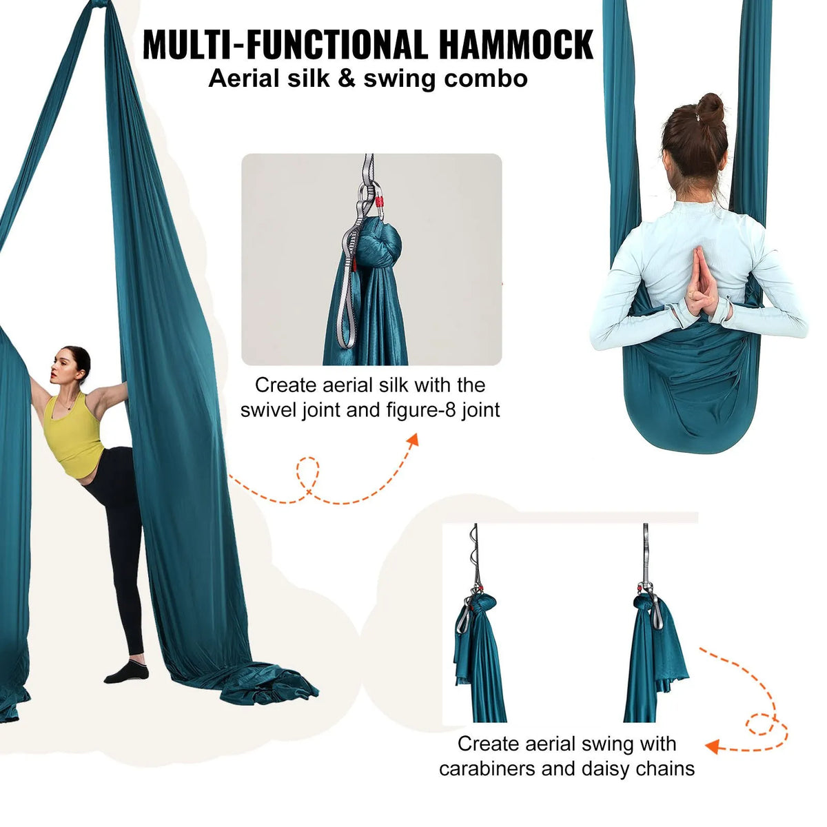 VEVOR Aerial Yoga Fabric 10.1 m, 100 g/m² Nylon, with Mounting Kit, Green