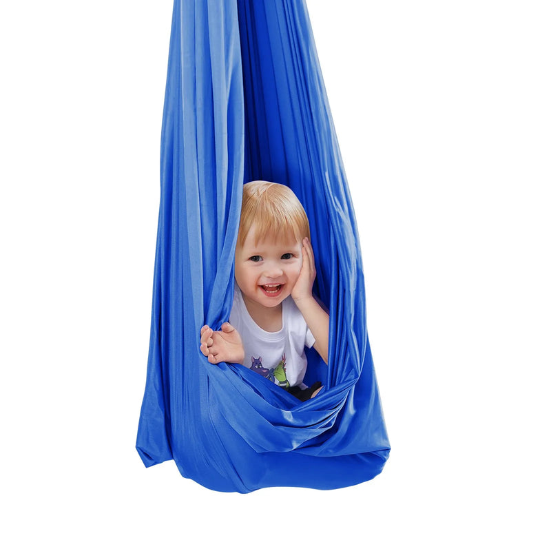 Sensorā šūpule bērniem, 2,8 m, terapijas šūpulis bērniem ar īpašām vajadzībām, iekštelpu un āra šūpulis bērniem un pieaugušajiem ar autismu, ADHD, Aspergera sindromu, sensoro integrāciju, zils