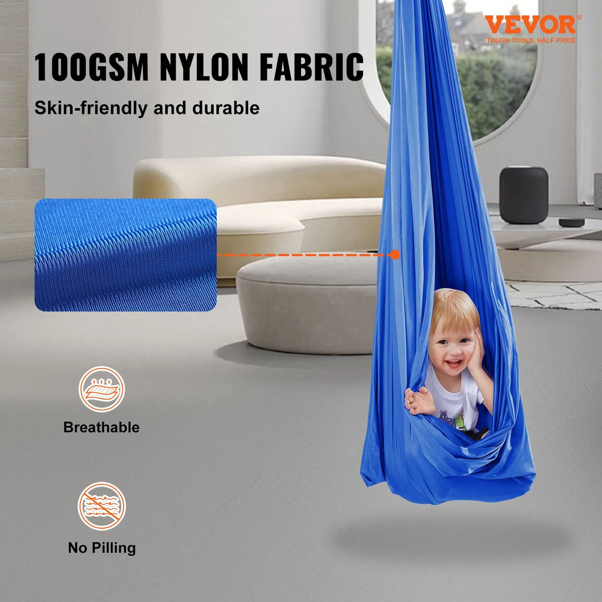 VEVOR Sensory Swing Chair for Kids 2.8 m, Therapy Swing Indoor and Outdoor, Blue