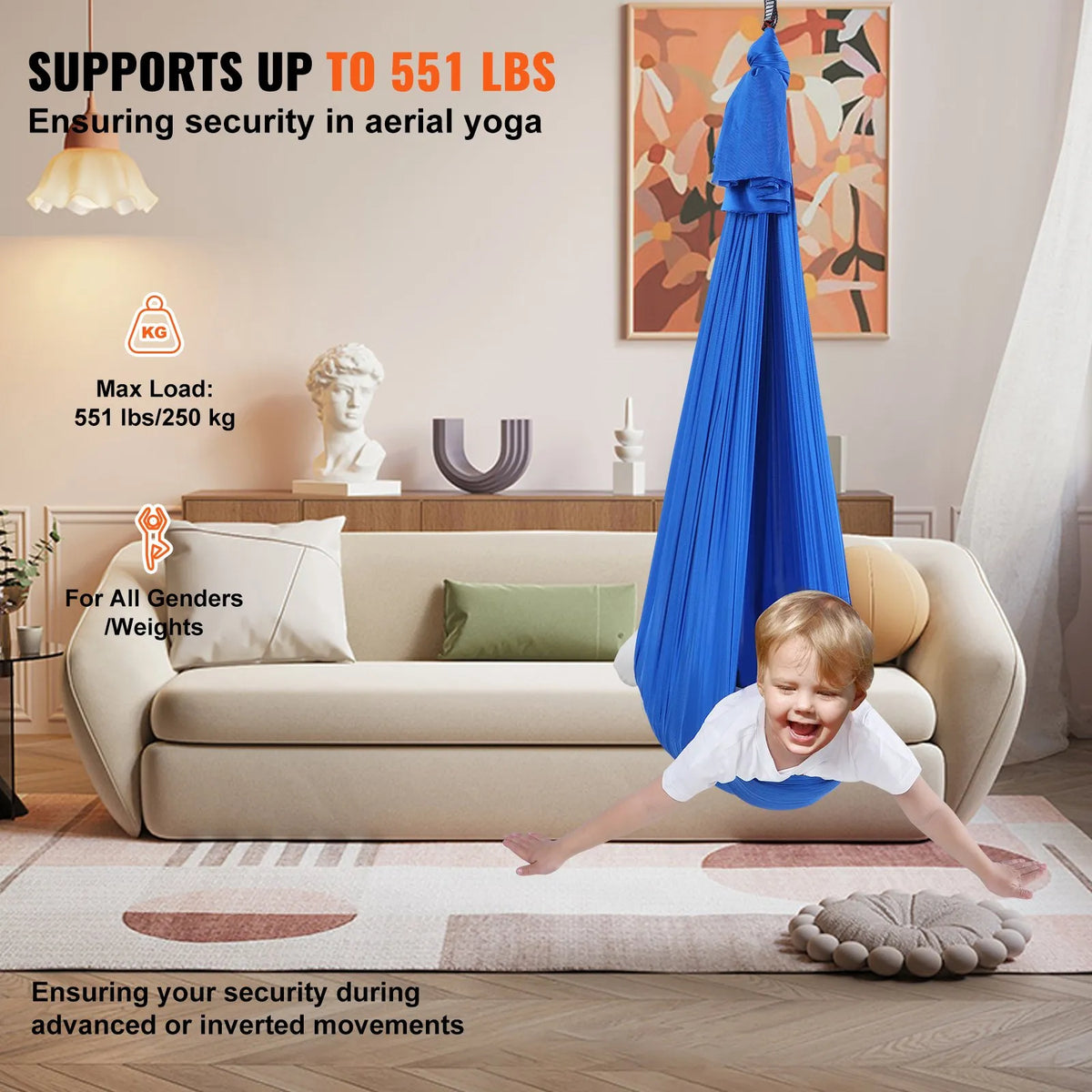 VEVOR Sensory Swing Chair for Kids 2.8 m, Therapy Swing Indoor and Outdoor, Blue