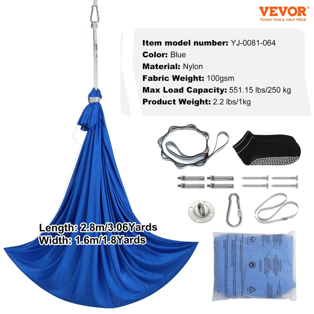 VEVOR Sensory Swing Chair for Kids 2.8 m, Therapy Swing Indoor and Outdoor, Blue