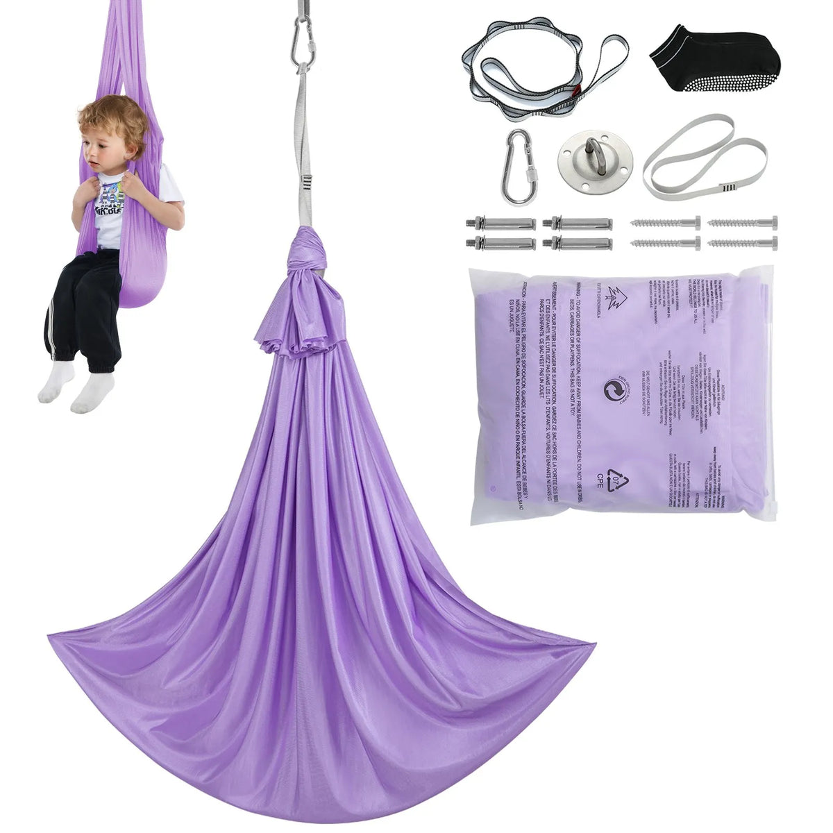 VEVOR Sensory Swing Chair for Kids 2.8 m, Therapy Swing Indoor and Outdoor, Purple