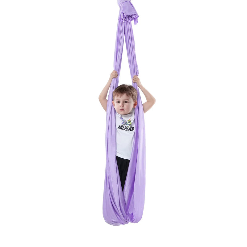 Sensorā šūpule bērniem, 2,8 m, terapijas šūpulis bērniem ar īpašām vajadzībām, iekštelpu un āra šūpulis bērniem un pieaugušajiem ar autismu, ADHD, Aspergera sindromu, sensoro integrāciju, violets