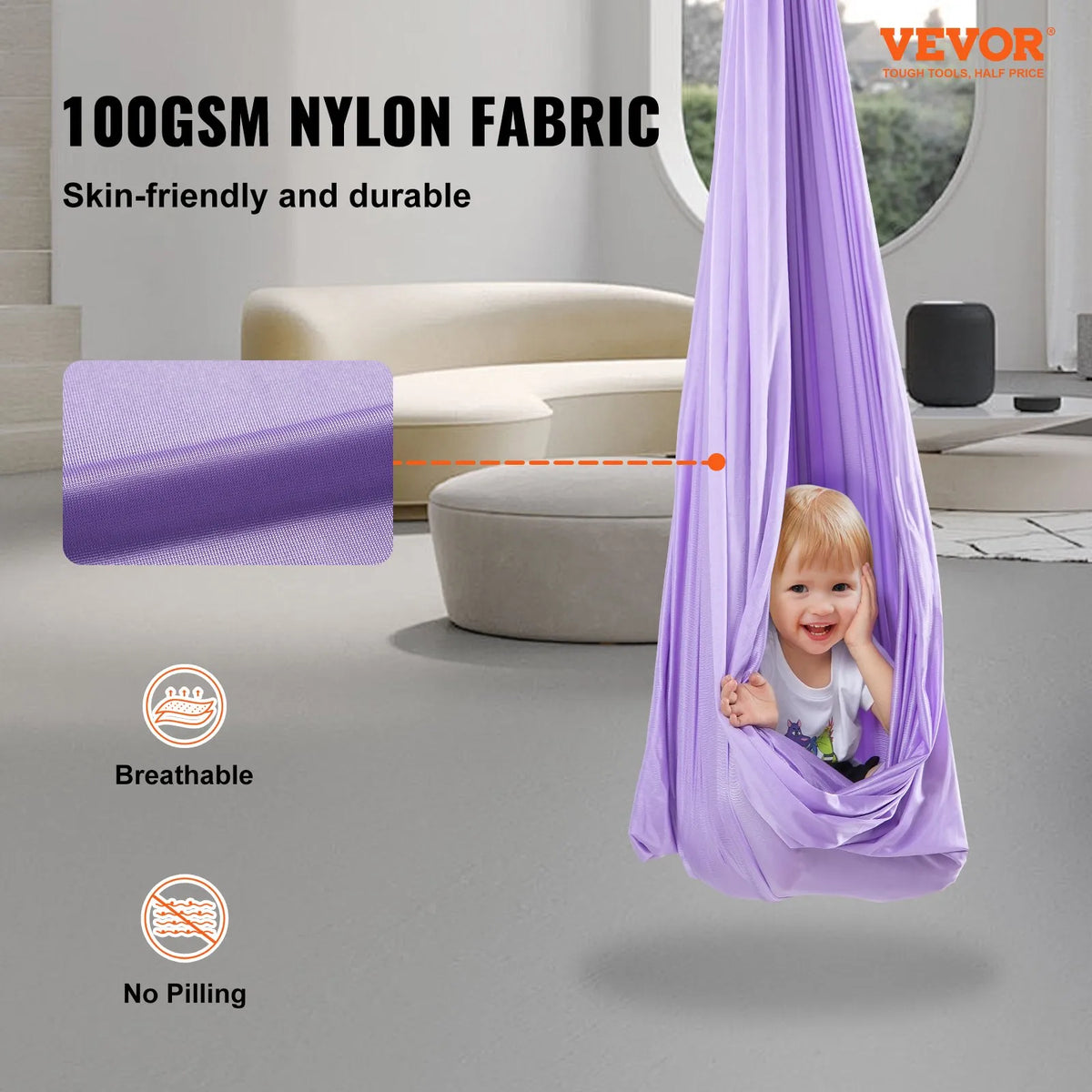 VEVOR Sensory Swing Chair for Kids 2.8 m, Therapy Swing Indoor and Outdoor, Purple