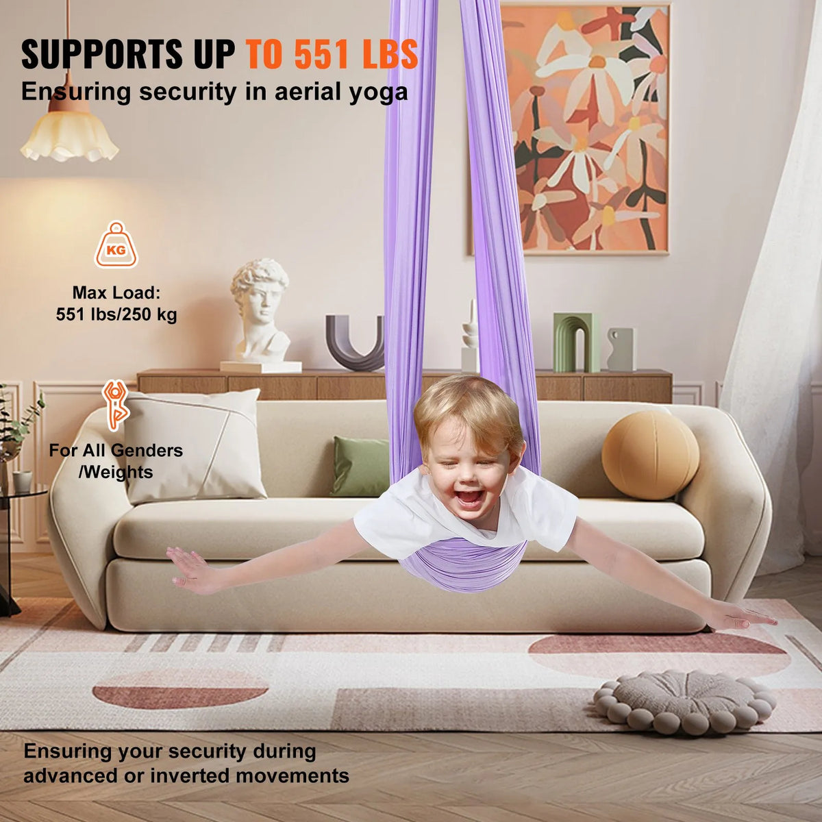 VEVOR Sensory Swing Chair for Kids 2.8 m, Therapy Swing Indoor and Outdoor, Purple