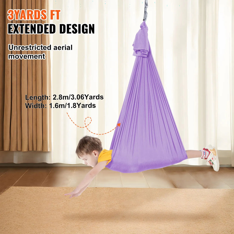 Sensorā šūpule bērniem, 2,8 m, terapijas šūpulis bērniem ar īpašām vajadzībām, iekštelpu un āra šūpulis bērniem un pieaugušajiem ar autismu, ADHD, Aspergera sindromu, sensoro integrāciju, violets