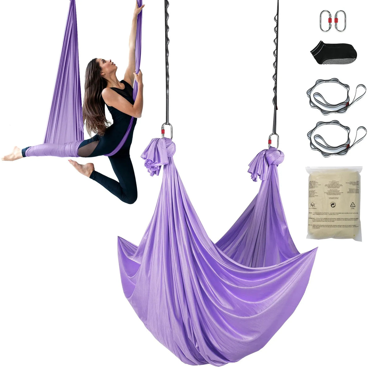 VEVOR Aerial Yoga Hammock 4.0 m, 100 g/m² Nylon, with Mounting Kit, Purple