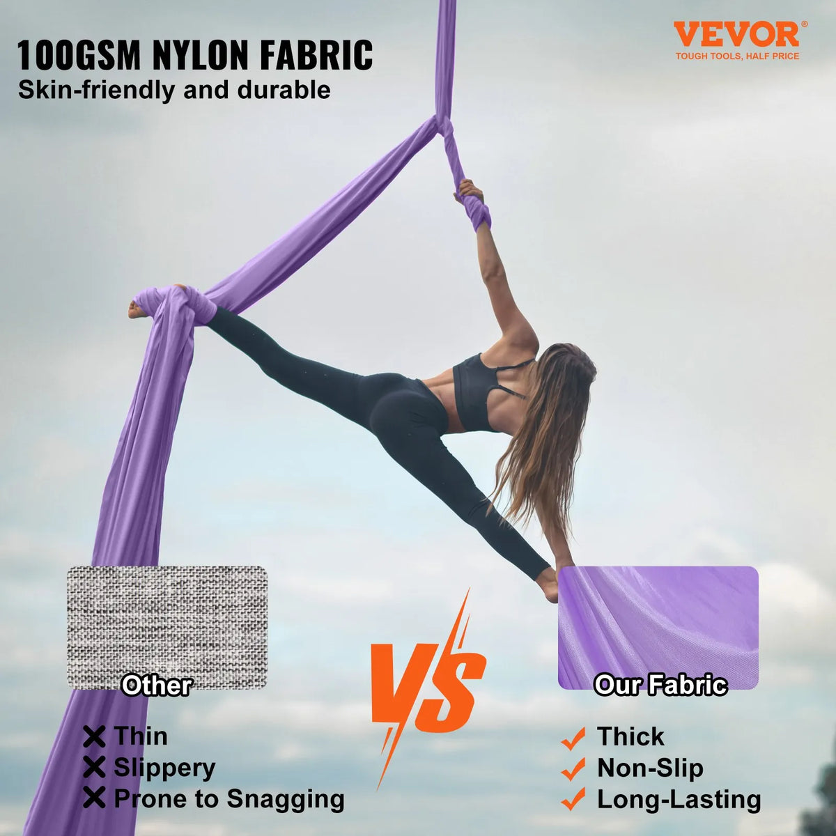 VEVOR Aerial Yoga Hammock 4.0 m, 100 g/m² Nylon, with Mounting Kit, Purple