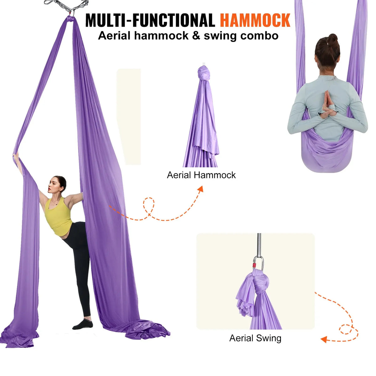 VEVOR Aerial Yoga Hammock 4.0 m, 100 g/m² Nylon, with Mounting Kit, Purple