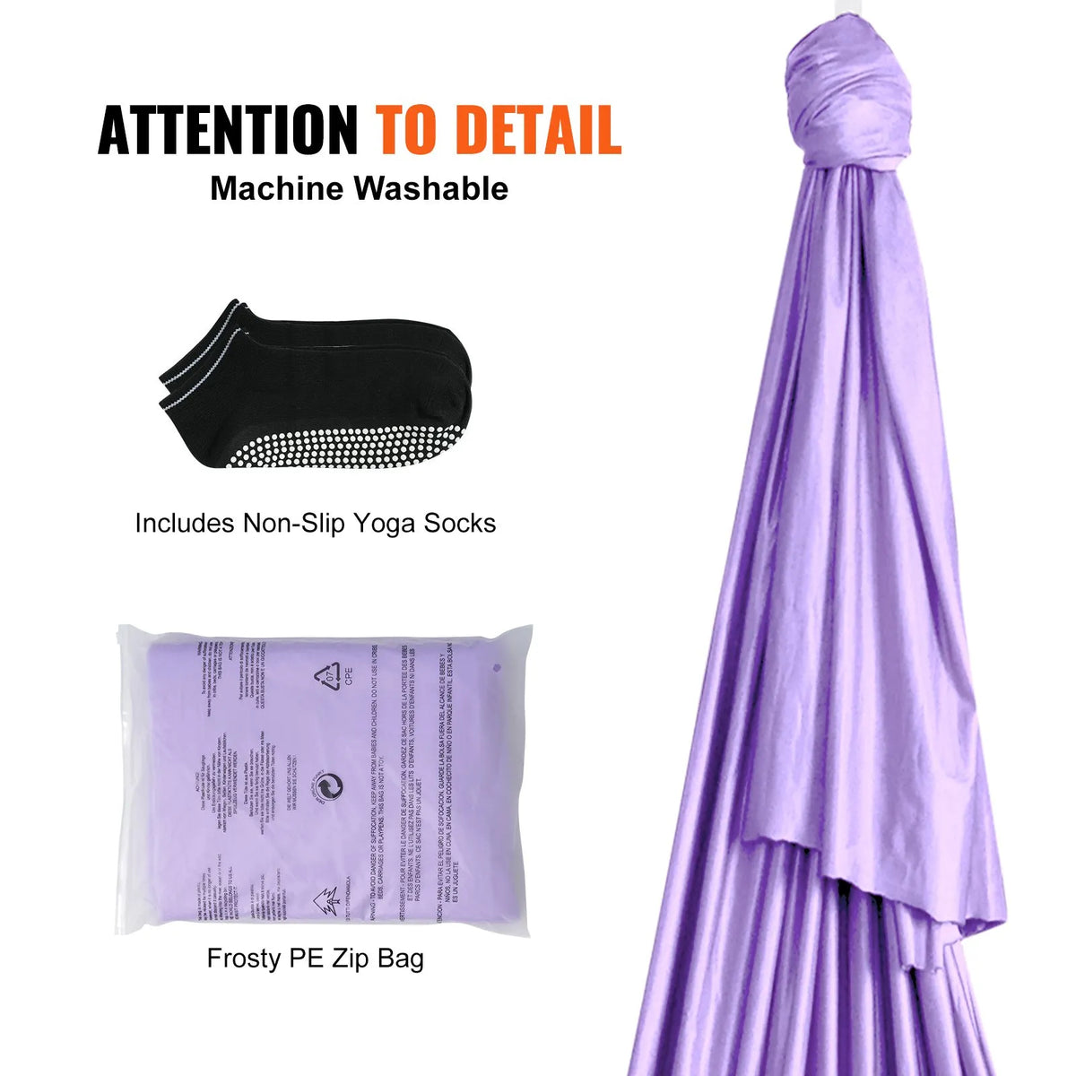 VEVOR Aerial Yoga Hammock 4.0 m, 100 g/m² Nylon, with Mounting Kit, Purple