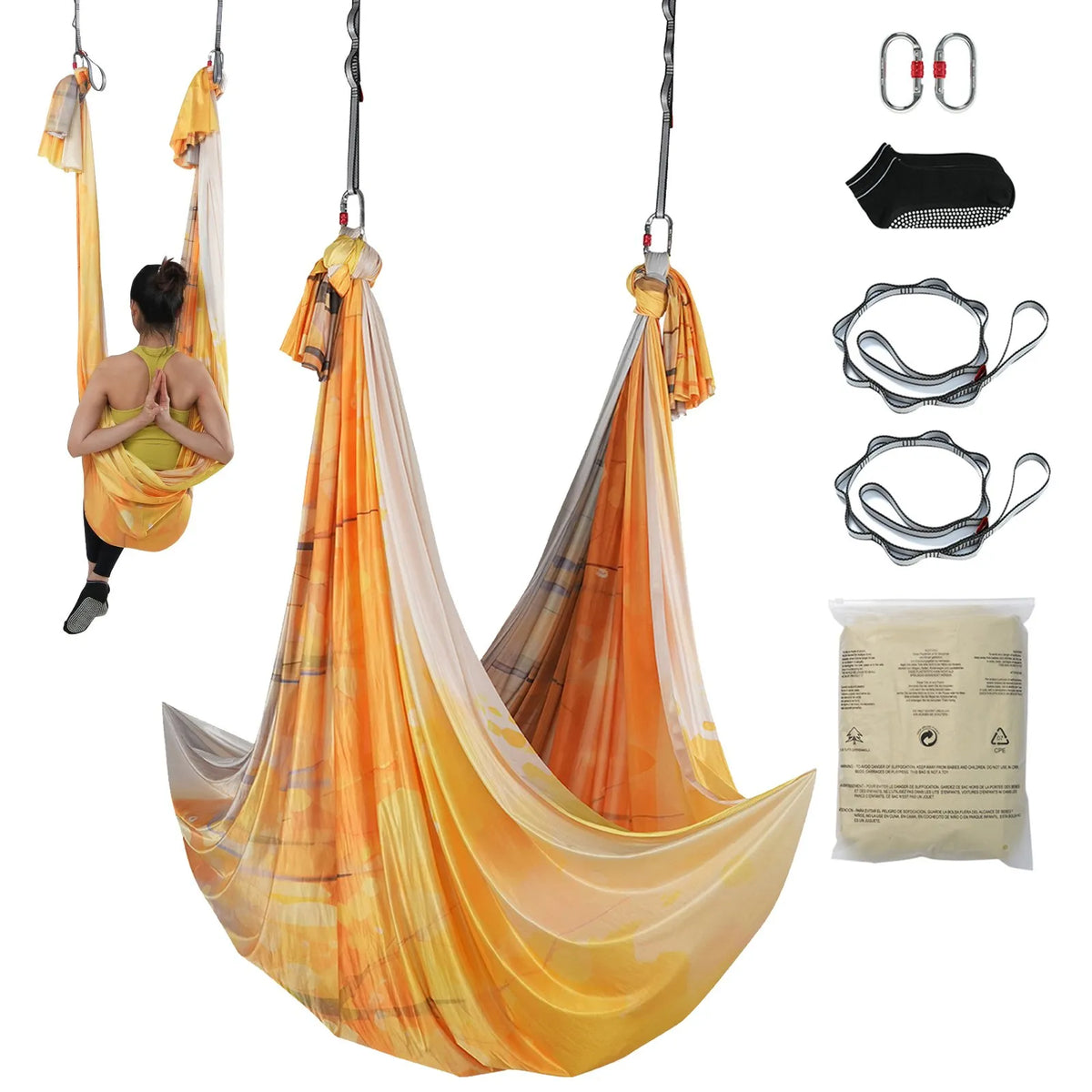 VEVOR Aerial Yoga Hammock 5.0 m, 100 g/m² Nylon, with Mounting Kit, Gold