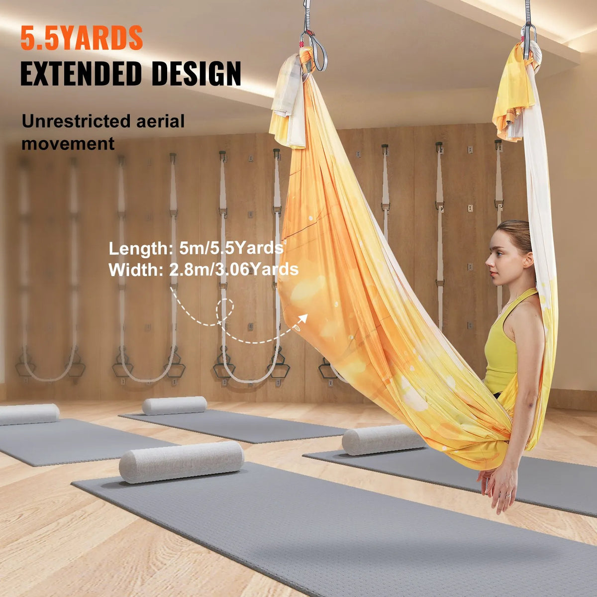 VEVOR Aerial Yoga Hammock 5.0 m, 100 g/m² Nylon, with Mounting Kit, Gold