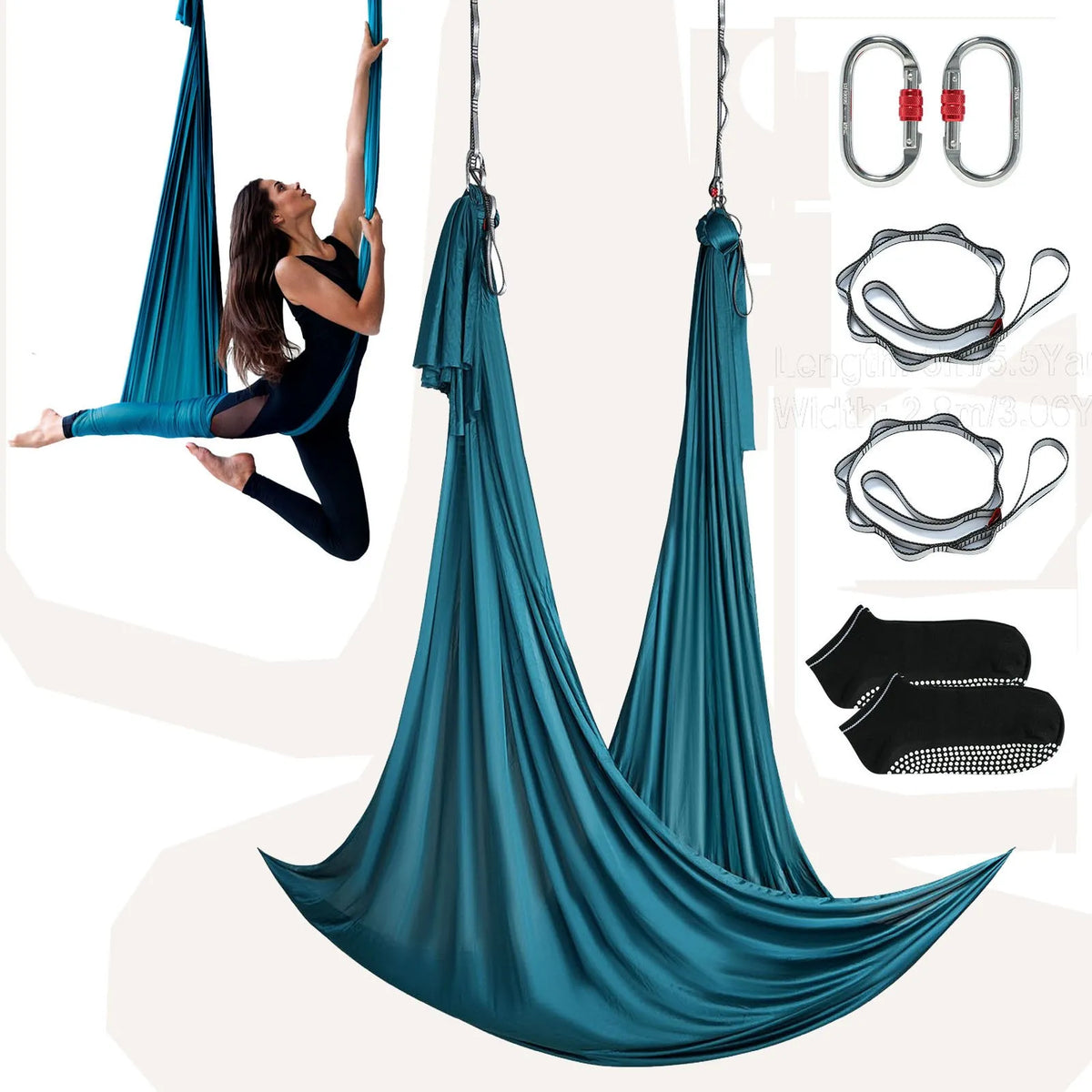 VEVOR Aerial Yoga Swing 5.03 m, 100 gsm Nylon, Beginner Kit with Mounting Hardware, Green
