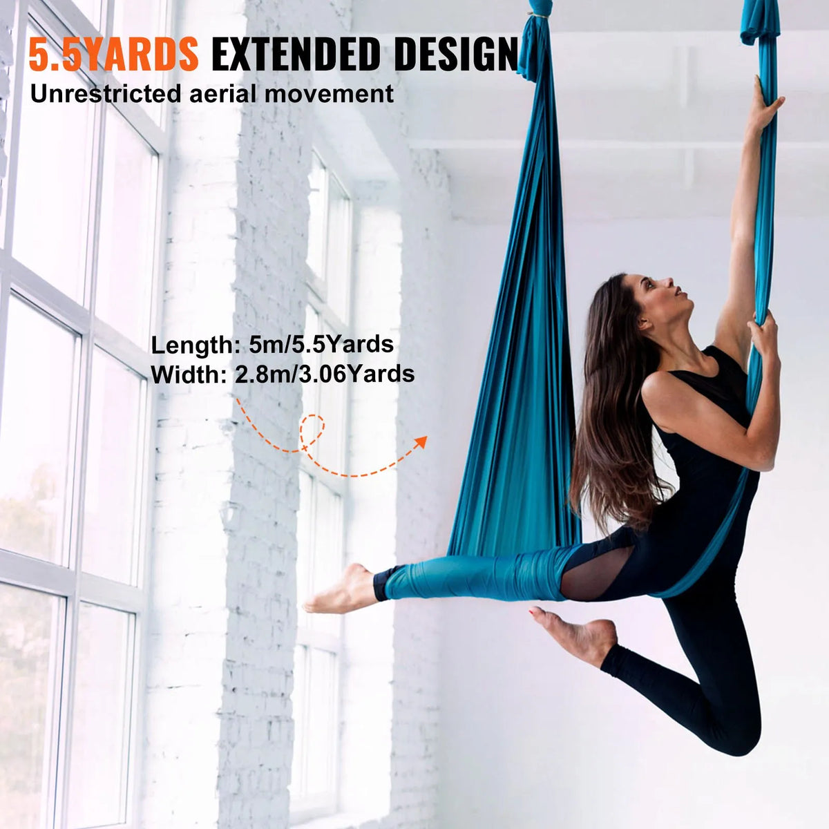 VEVOR Aerial Yoga Swing 5.03 m, 100 gsm Nylon, Beginner Kit with Mounting Hardware, Green