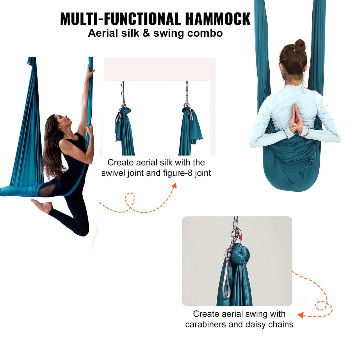 VEVOR Aerial Yoga Swing 5.03 m, 100 gsm Nylon, Beginner Kit with Mounting Hardware, Green