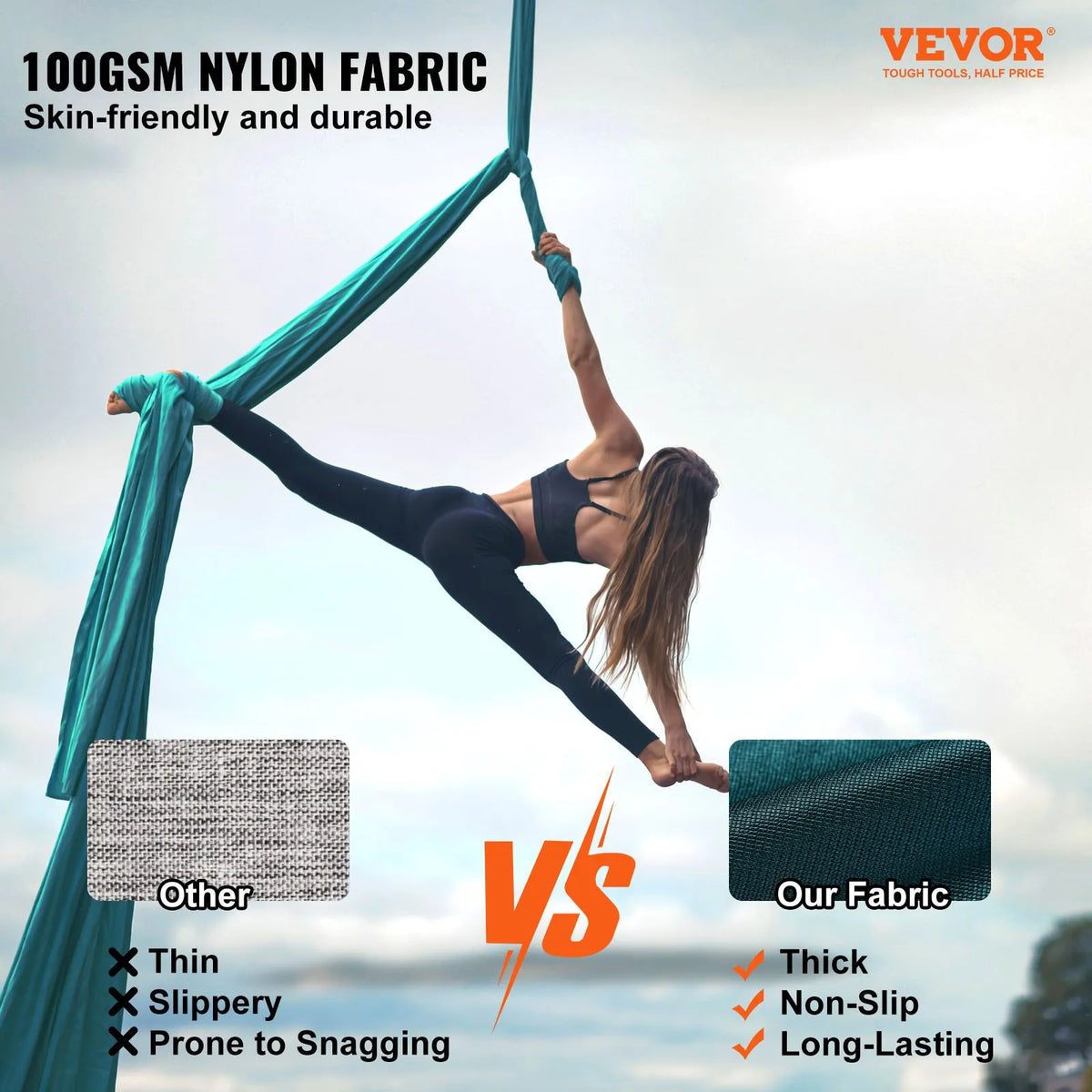 VEVOR aerojooga kangas 8,0 m, 100 g/m² nailon, kinnituskomplektiga, roheline
