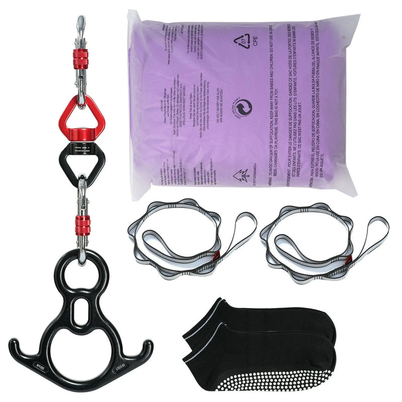 Gaisa joga šūpoles un zīds, 7.96 m – komplekts gaisa jogai ar 100 gsm neilona audumu, pilns stiprinājumu komplekts un vieglas uzstādīšanas ceļvedis, antigravitācijas lidojumi visiem fitnesa un ķermeņa sagatavošanās līmeņiem, violets