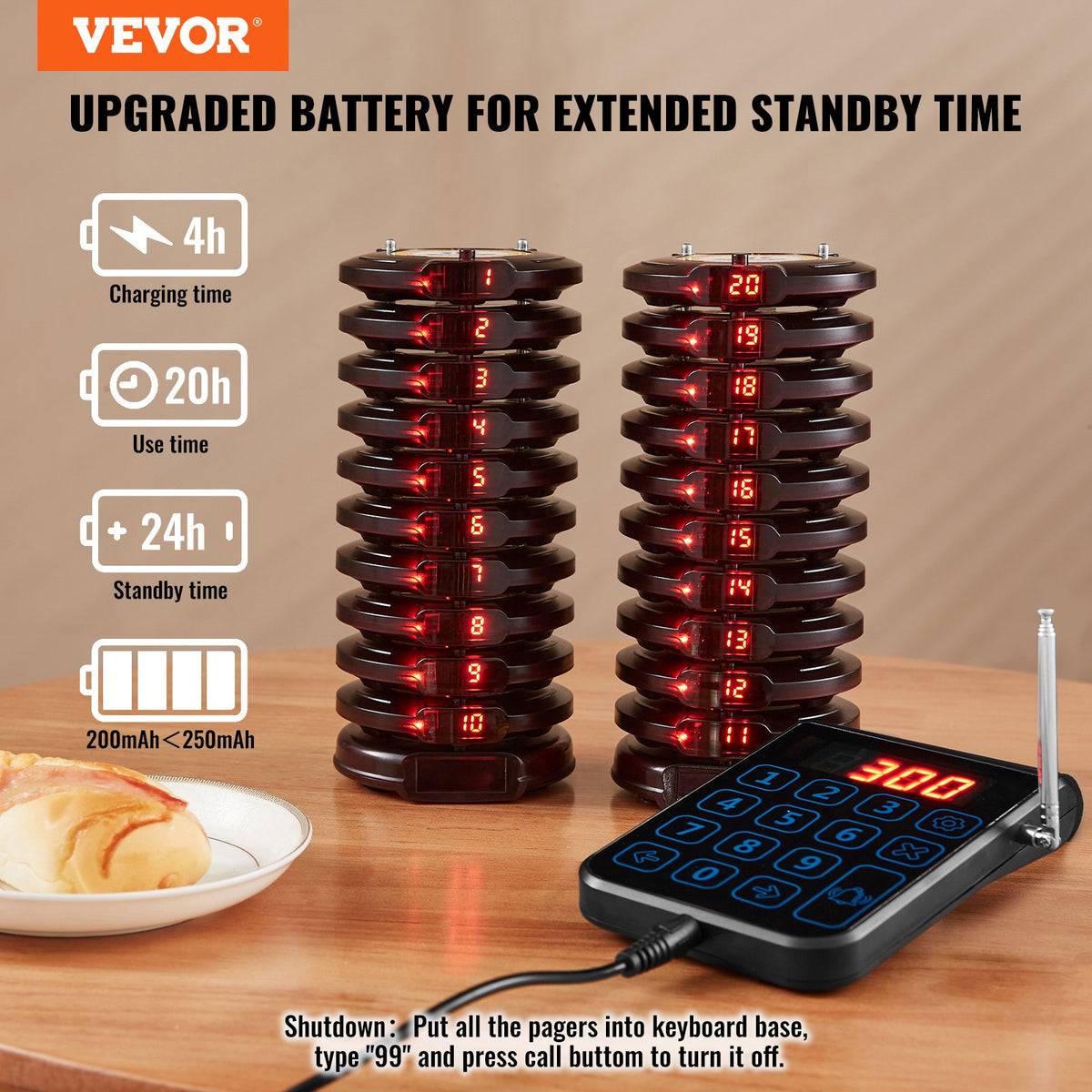 VEVOR Restaurant Wireless Calling System with 20 Call Buttons
