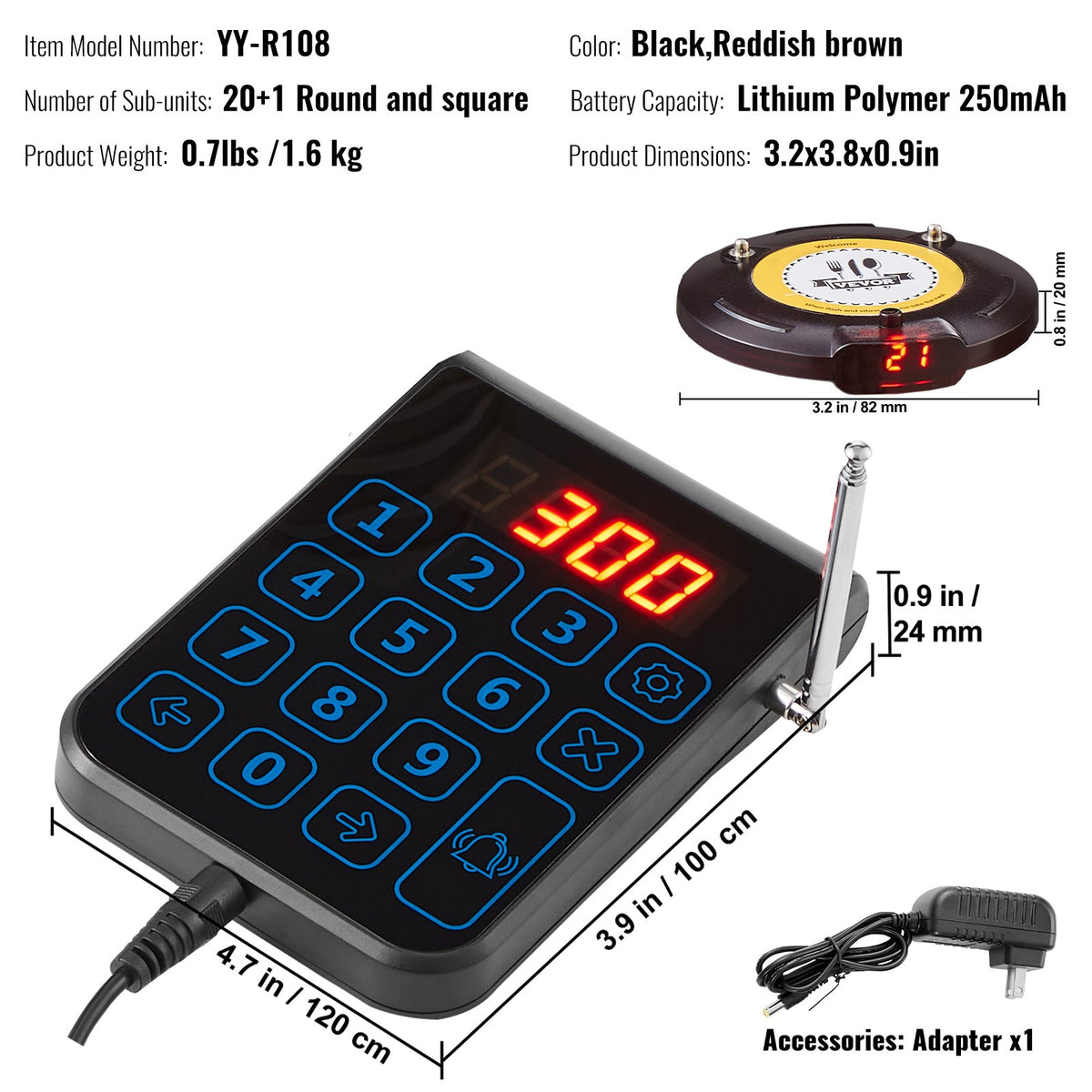 VEVOR Restaurant Wireless Calling System with 20 Call Buttons