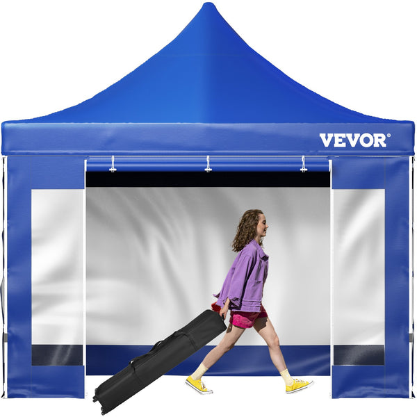 VEVOR  3 x 3 m Pop-Up Gazebo Nojume Regulējams augstums | Ērta uzstādīšana | Kompakta uzglabāšana, ar Noņemamām Sienām un Ratiņsomu, UV izturīga un ūdensnecaurlaidīga, piemērota ballītēm, dārzam un pagalmam, zila