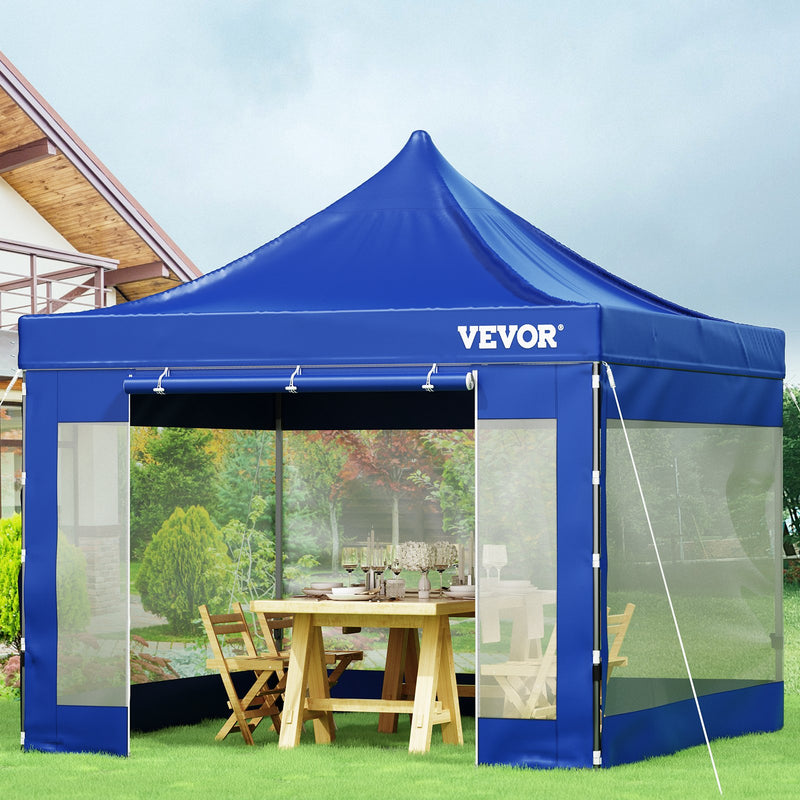 VEVOR  3 x 3 m Pop-Up Gazebo Nojume Regulējams augstums | Ērta uzstādīšana | Kompakta uzglabāšana, ar Noņemamām Sienām un Ratiņsomu, UV izturīga un ūdensnecaurlaidīga, piemērota ballītēm, dārzam un pagalmam, zila