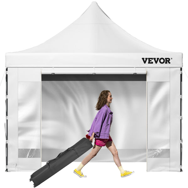 VEVOR  3 x 3 m Pop-Up Gazebo Nojume Regulējams augstums | Ērta uzstādīšana | Kompakta uzglabāšana, ar Noņemamām Sienām un Ratiņsomu, UV izturīga un ūdensnecaurlaidīga, piemērota ballītēm, dārzam un pagalmam, balta