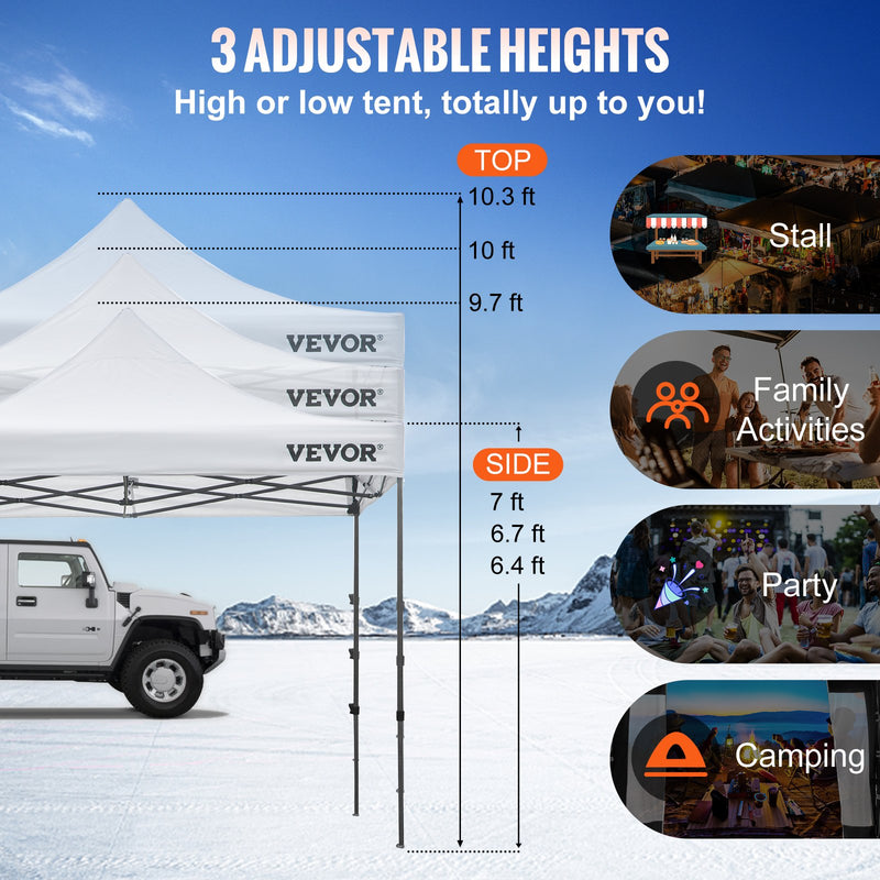 304,8 x 304,8 cm saliekamā nojume – āra terases paviljons ar noņemamām sānu sienām un ratiņsomu. UV staru izturīgs, ūdensnecaurlaidīgs tūlītējas uzstādīšanas paviljons ballītēm, dārzam vai pagalmam, baltā krāsā.