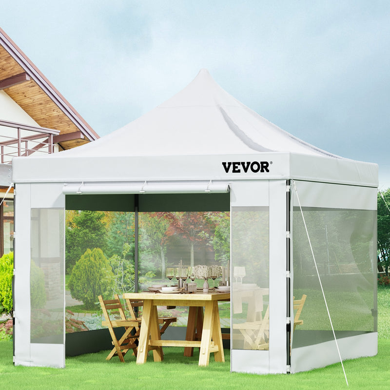 VEVOR  3 x 3 m Pop-Up Gazebo Nojume Regulējams augstums | Ērta uzstādīšana | Kompakta uzglabāšana, ar Noņemamām Sienām un Ratiņsomu, UV izturīga un ūdensnecaurlaidīga, piemērota ballītēm, dārzam un pagalmam, balta