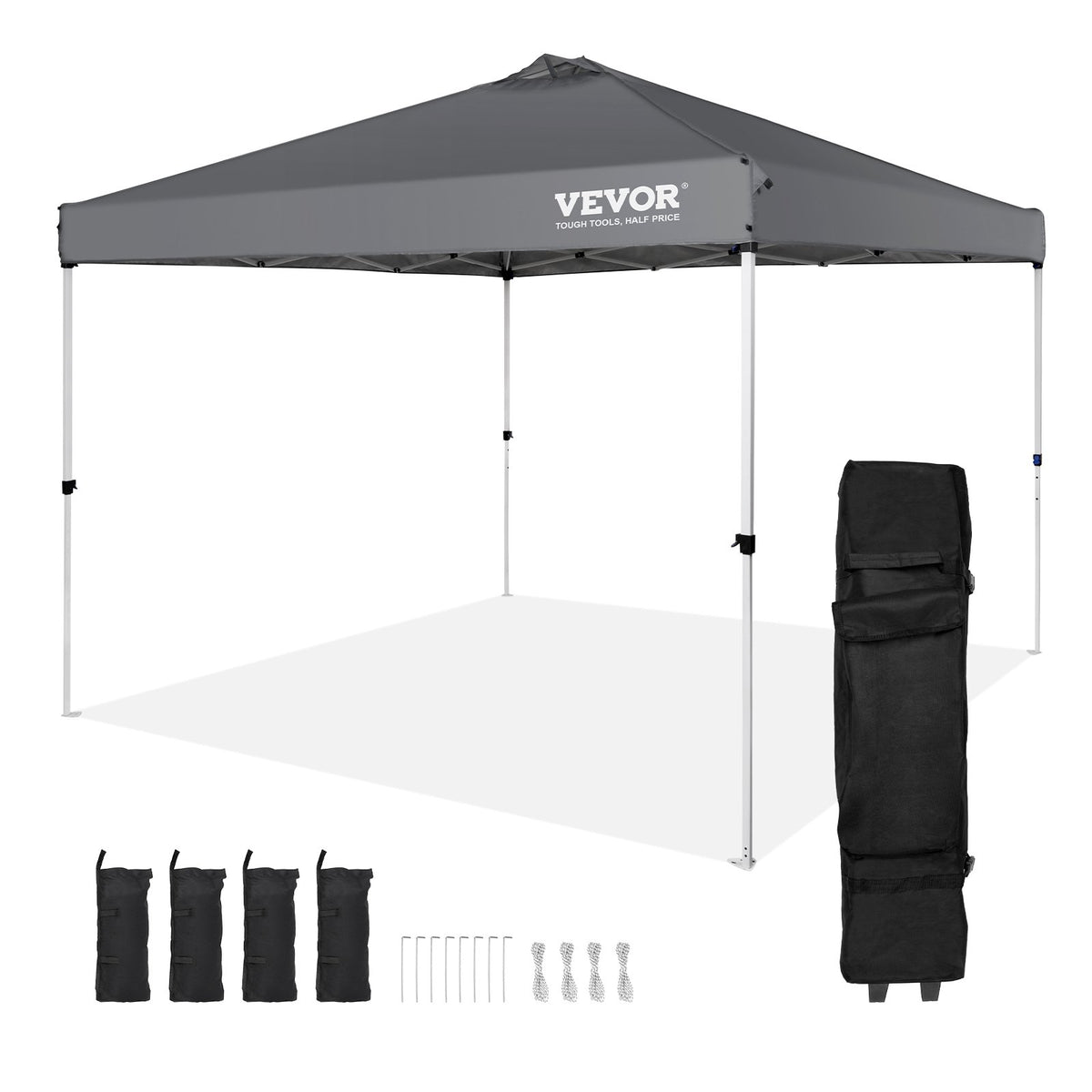 VEVOR Retractable Canopy 305 x 305 cm, Equipped with Wheel Storage Bag and Specialised Accessory Bag, Dark Grey