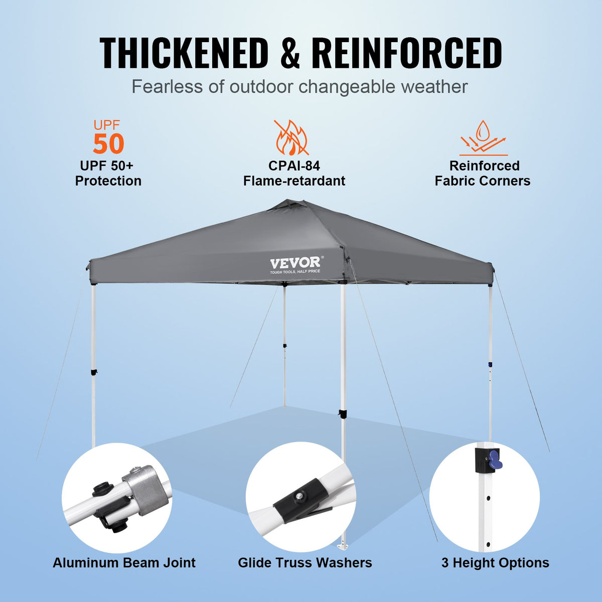 VEVOR Retractable Canopy 305 x 305 cm, Equipped with Wheel Storage Bag and Specialised Accessory Bag, Dark Grey