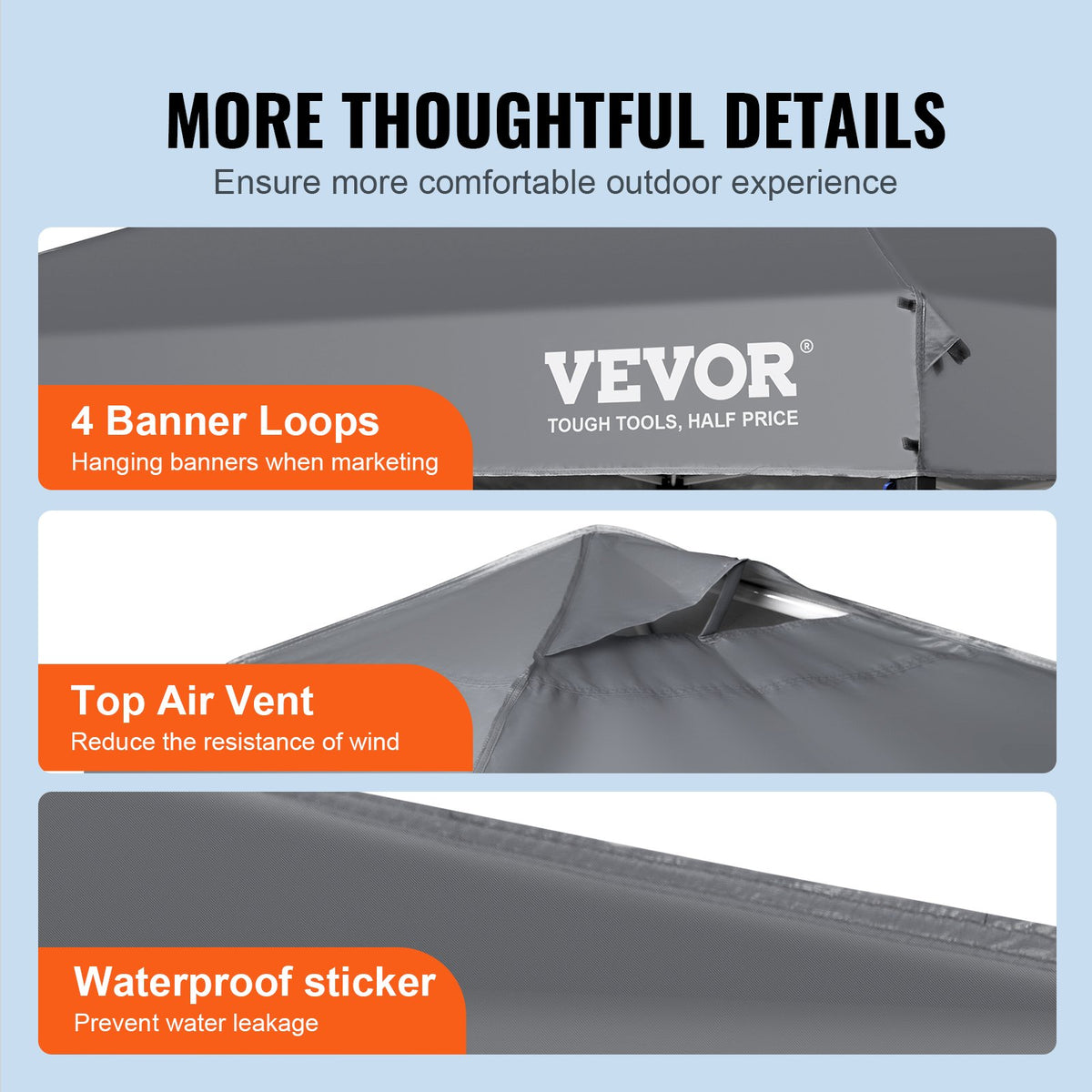 VEVOR Retractable Canopy 305 x 305 cm, Equipped with Wheel Storage Bag and Specialised Accessory Bag, Dark Grey