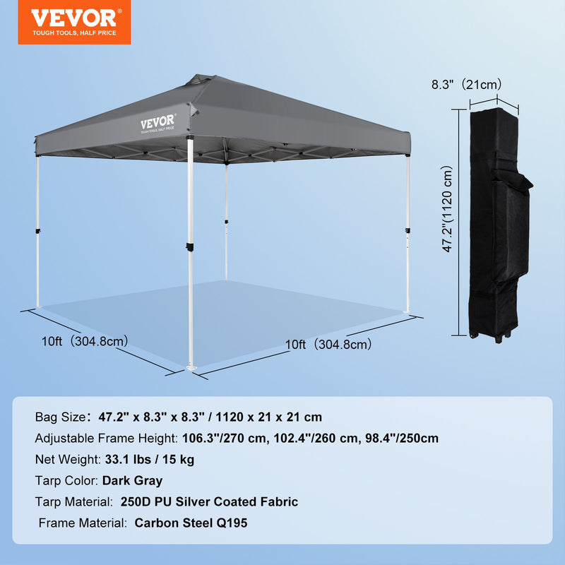 VEVOR Izvelkama nojume 305 x 305 cm, aprīkota ar riteņu glabāšanas somu un specializētu aksesuāru somu, tumši pelēka