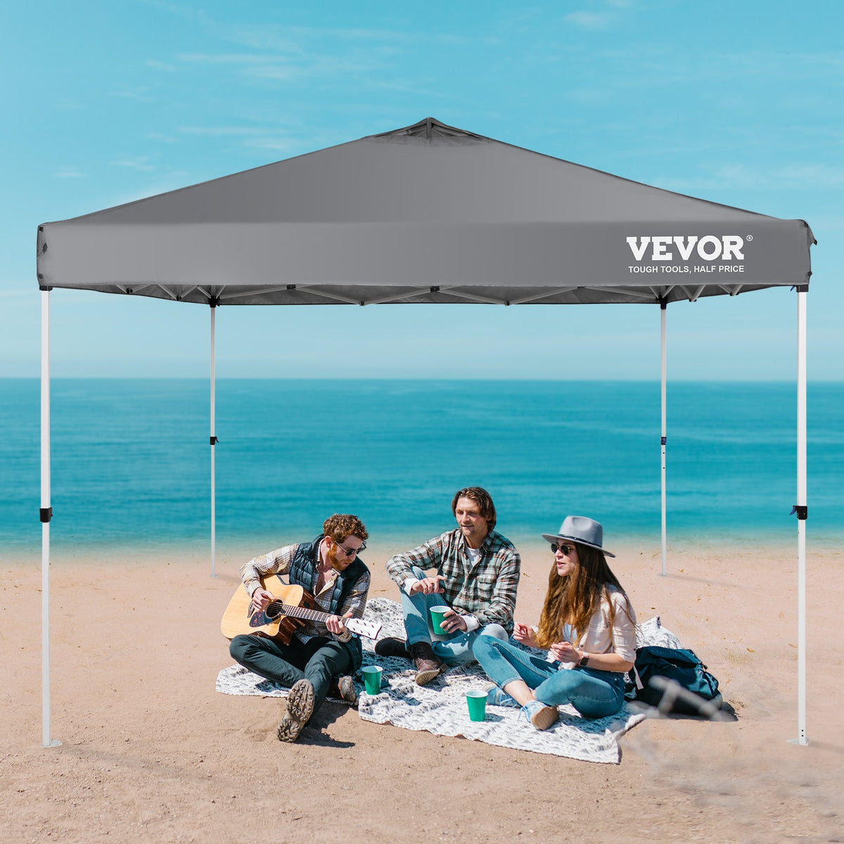 VEVOR Retractable Canopy 305 x 305 cm, Equipped with Wheel Storage Bag and Specialised Accessory Bag, Dark Grey