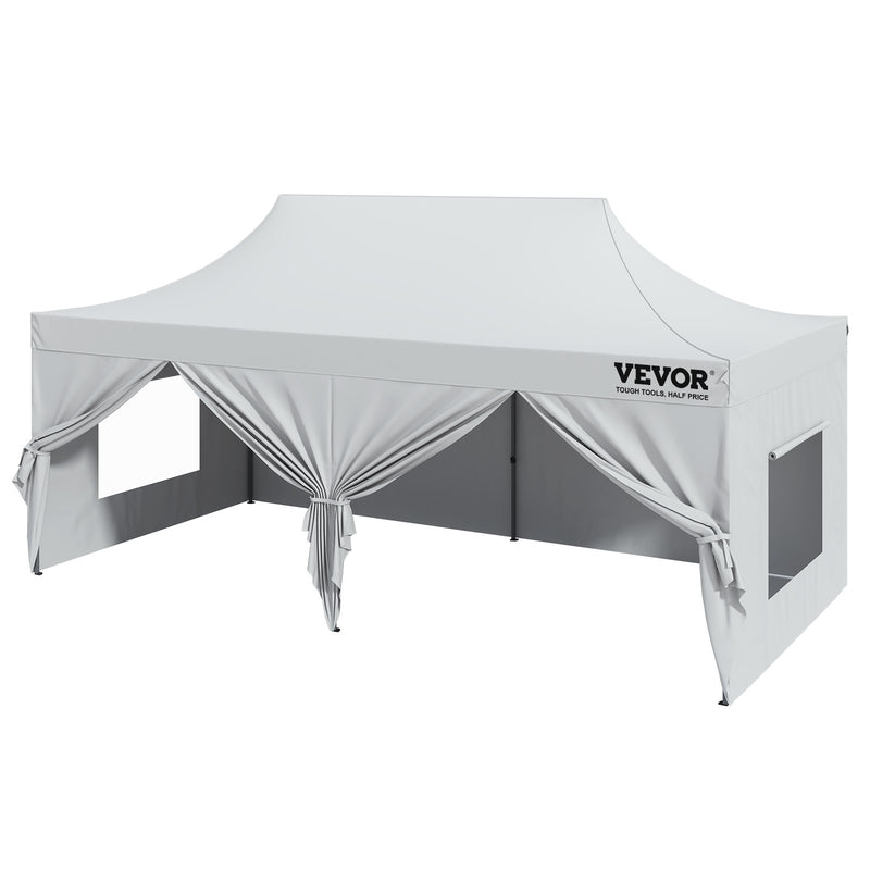 VEVOR Pop-Up 305 x 610 cm izvelkamā nojumes telts ar sānu sienām ērti uzņem 12–16 cilvēkus, balta