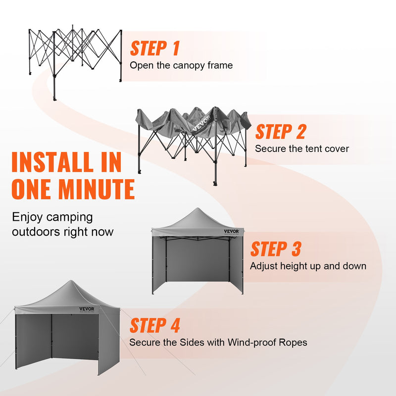 VEVOR Pop-up nojume  3x3 m ar sānu sienām, tumši pelēka