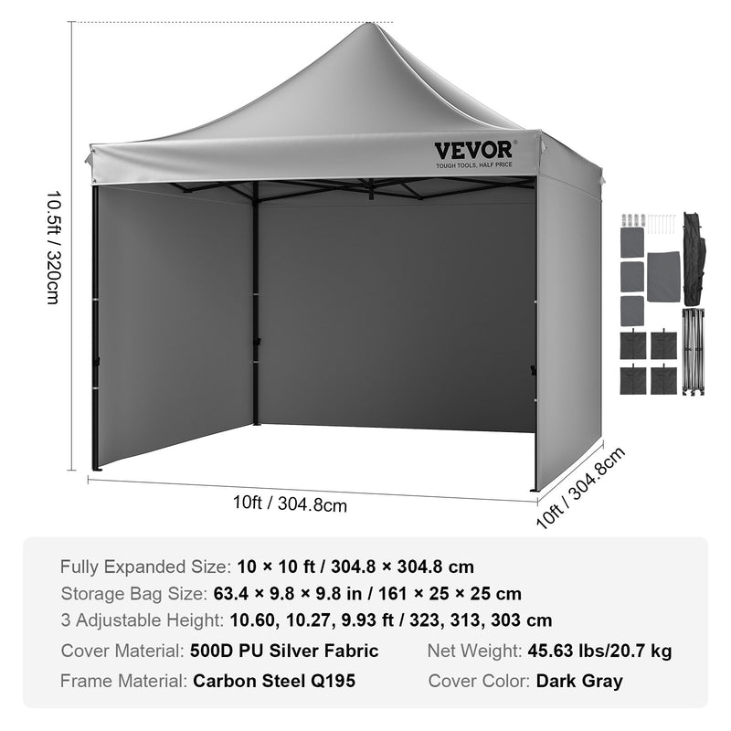 VEVOR Pop-up nojume  3x3 m ar sānu sienām, tumši pelēka