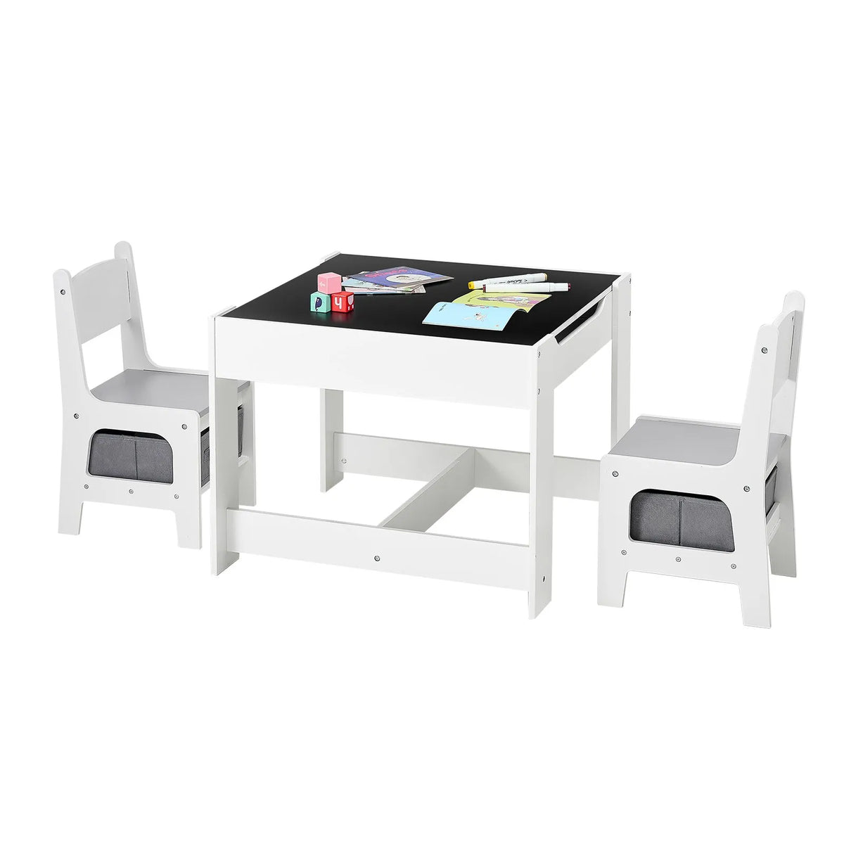 VEVOR Children's Table with 2 Chairs and Storage, Wood, White
