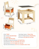 VEVOR bērnu galds ar 2 krēsliem, mazuļu galda un krēslu komplekts ar uzglabāšanas vietu zem galda un auduma uzglabāšanas kastēm zem krēsliem, koka galds zīmēšanai, radošiem darbiem, lasīšanai un mācībām, dabīgā koka tonī