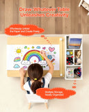 VEVOR bērnu mākslas galds ar krēsliem, toddleru radošais galds ar 3 līmeņu uzglabāšanas skapi, koka aktivitāšu galds ar 2 krēsliem, mākslas un radošajām aktivitātēm, lasīšanai, mācībām, zīmēšanai un rakstīšanai, balts.