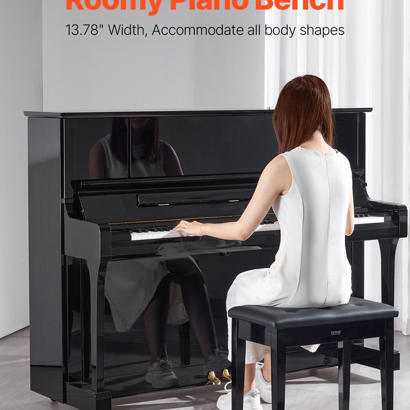 VEVOR klavieru soliņš ar polsterētu sēdekli un uzglabāšanas nodalījumu, koka