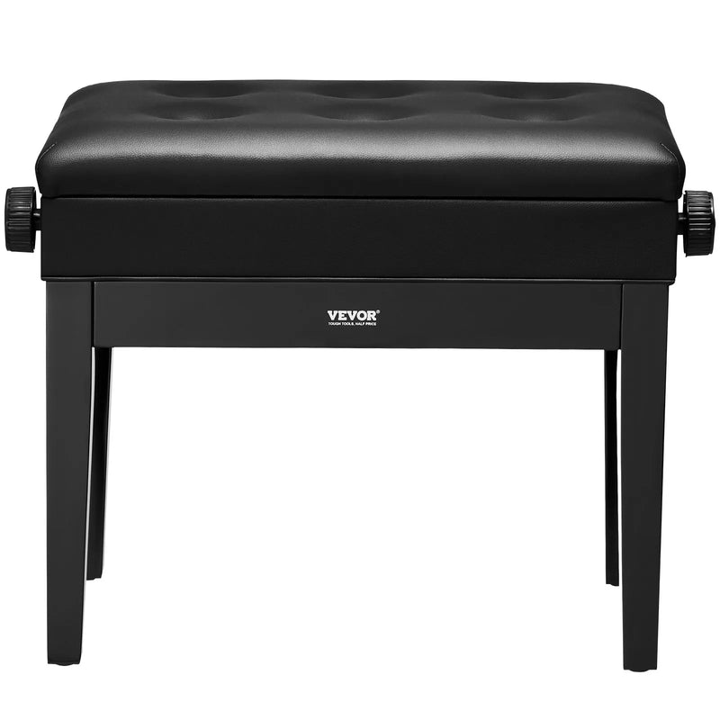VEVOR regulējams klaviatūras soliņš ar uzglabāšanas nodalījumu, polsterētu sēdvietu un koka plauktu, 56 × 34 × 49 cm