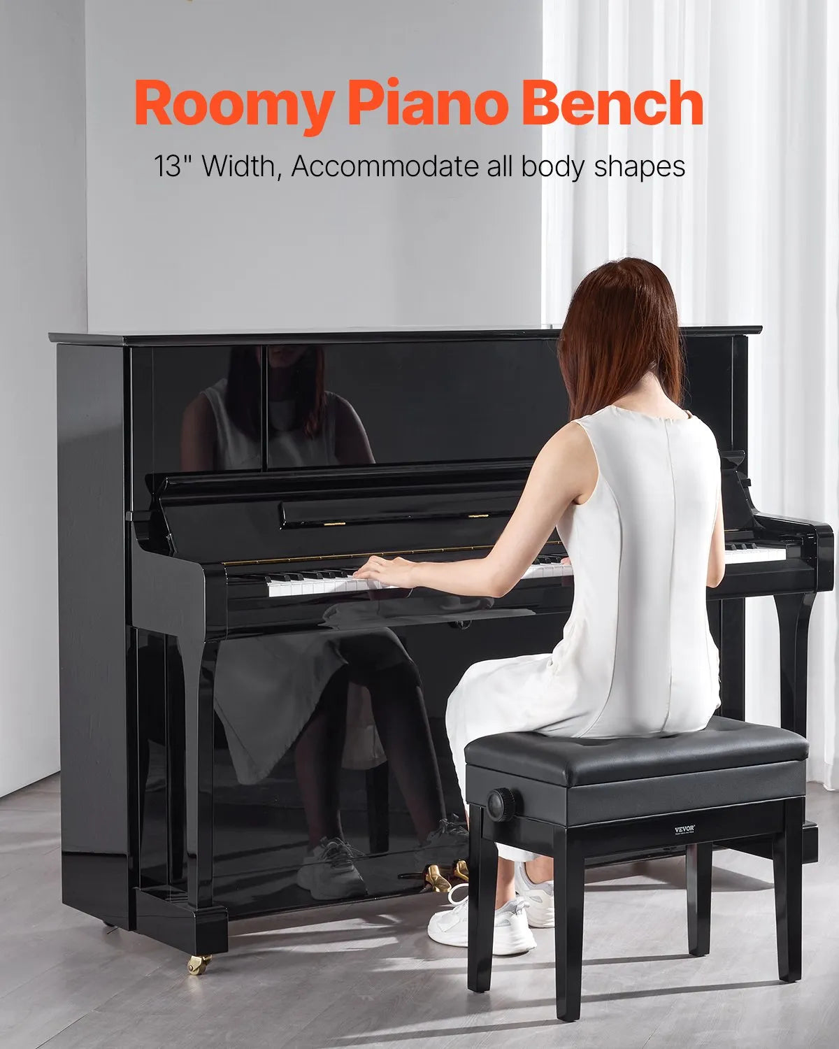 VEVOR Adjustable Piano Bench 56 cm with Storage Compartment and Wooden Shelf