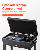 VEVOR regulējams klaviatūras soliņš ar uzglabāšanas nodalījumu, polsterētu sēdvietu un koka plauktu, 56 × 34 × 49 cm