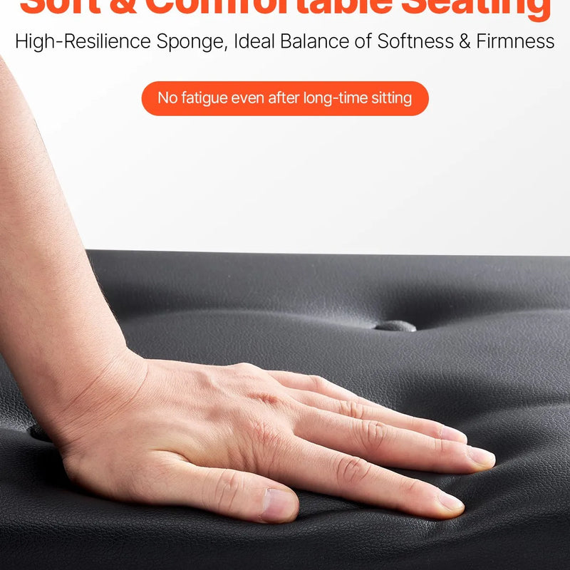 VEVOR regulējams klaviatūras soliņš ar uzglabāšanas nodalījumu, polsterētu sēdvietu un koka plauktu, 56 × 34 × 49 cm