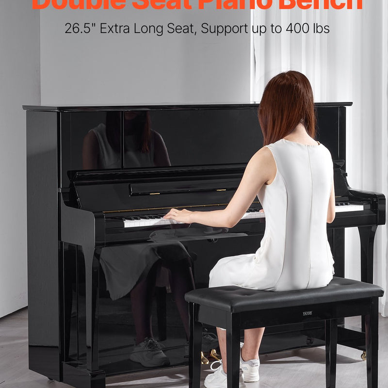 VEVOR dueta klavieru sols ar polsterētu sēdekli un glabātuvi, koka konstrukcija